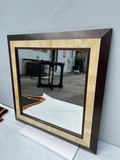 Ron Seff Large Square Parchment and Exotic Wood Framed Mirror by Ron Seff - 4641274