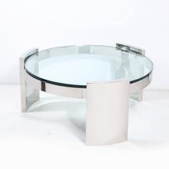 Ron Seff Mid Century Modern Radius Glass Stainless Steel Cocktail Table by Ron Seff - 3352462