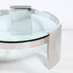 Ron Seff Mid Century Modern Radius Glass Stainless Steel Cocktail Table by Ron Seff - 3352489