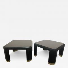 Ron Seff Pair of American Modern Black Lacquer Linen Brass Occasional Low TablesRon Seff - 4298119