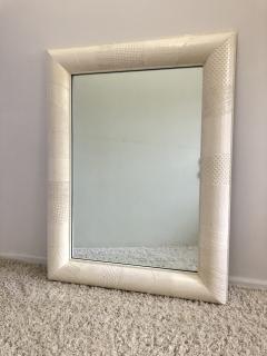 Ron Seff Ron Seff Linen ans woven fabric White Lacquered Mirror - 1375872