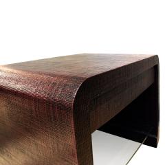 Ron Seff Ron Seff Pair of Bedside Tables in Ox Blood Lacquered Linen 1980s - 469237