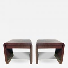 Ron Seff Ron Seff Pair of Bedside Tables in Ox Blood Lacquered Linen 1980s - 471691