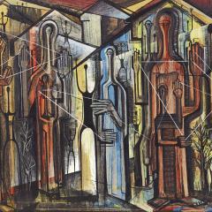 Ronald Smoothey Mid Century Monoliths Oil on Board Painting - 3892805