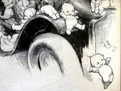 Rose Cecil O Neill Kewpie Car Hop On and Go to a Happy Place Pen and Ink Original - 4815873