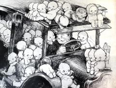 Rose Cecil O Neill Kewpie Car Hop On and Go to a Happy Place Pen and Ink Original - 4815874