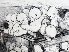 Rose Cecil O Neill Kewpie Car Hop On and Go to a Happy Place Pen and Ink Original - 4815878