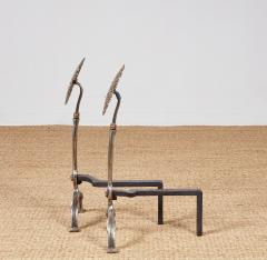 Rose Head Brass and Steel Andirons - 4205406