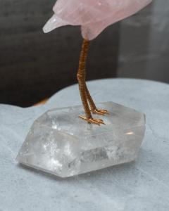 Rose Quartz Crane Sculpture on Rock Crystal Mineral Base - 3457154
