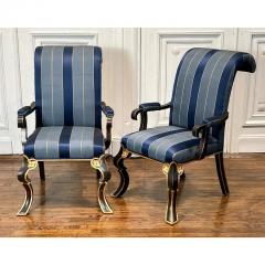 Rose Tarlow Pair of Rose Tarlow 18th C Style Black Lacquer Fauteuil Armchairs - 3126196