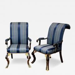 Rose Tarlow Pair of Rose Tarlow 18th C Style Black Lacquer Fauteuil Armchairs - 3130708