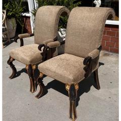 Rose Tarlow Pair of Rose Tarlow Black Chinoiserie Scroll Back Arm Chairs - 3263592