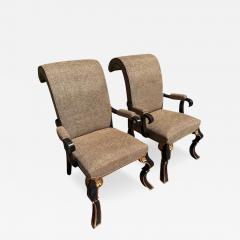Rose Tarlow Pair of Rose Tarlow Black Chinoiserie Scroll Back Arm Chairs - 3266124