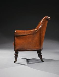 Rosewood and Brass Inlaid Leather Library Bergere Armchair - 3897045