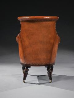 Rosewood and Brass Inlaid Leather Library Bergere Armchair - 3897048