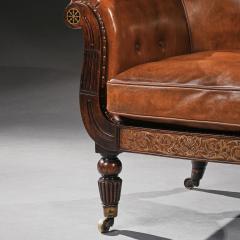 Rosewood and Brass Inlaid Leather Library Bergere Armchair - 3897051