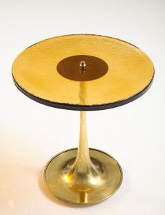 Round Amber Deep Gold Murano Glass and Brass Martini or Side Table Italy - 3027289