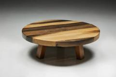 Round Artisan Wooden Coffee Table France 1950s - 3522825