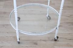 Round Bar Cart in White Lacquered Brass and Two Glass Tops 1980s - 3291891