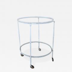 Round Bar Cart in White Lacquered Brass and Two Glass Tops 1980s - 3294627