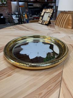 Round Brass Tray with Floral Mirrored Glass - 4822999