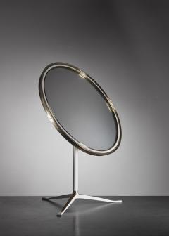 Round Brass and White Console or Vanity Mirror Germany 1950s - 879451