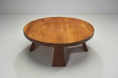 Round Brutalist Oak Coffee Table Europe Mid 20th Century - 4007867