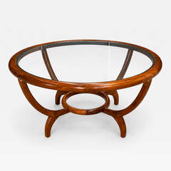 Round Coffee Table in Cavi na Wood Glass by Giuseppe Scapinelli Brazil 1950s - 4802481