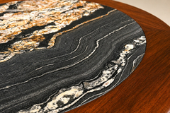 Round Coffee Table in Imbuia Wood Black Fossil Stone Brazilian Modern - 4707597