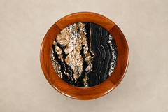 Round Coffee Table in Imbuia Wood Black Fossil Stone Brazilian Modern - 4707598