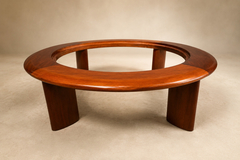 Round Coffee Table in Imbuia Wood Black Fossil Stone Brazilian Modern - 4707599
