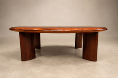 Round Coffee Table in Imbuia Wood Black Fossil Stone Brazilian Modern - 4707603