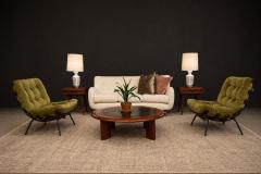Round Coffee Table in Solid Hardwood Black Leather Brazilian Modern 1970s - 4586235