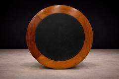 Round Coffee Table in Solid Hardwood Black Leather Brazilian Modern 1970s - 4586236