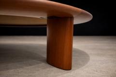 Round Coffee Table in Solid Hardwood Black Leather Brazilian Modern 1970s - 4586237