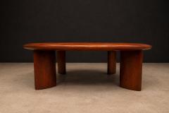 Round Coffee Table in Solid Hardwood Black Leather Brazilian Modern 1970s - 4586240