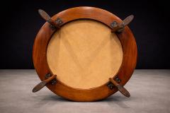 Round Coffee Table in Solid Hardwood Black Leather Brazilian Modern 1970s - 4586244