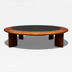 Round Coffee Table in Solid Hardwood Black Leather Brazilian Modern 1970s - 4594547