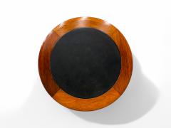 Round Coffee table in Hardwood Black Leather Unknown 1970s Lot 558 - 4336406