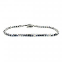 Round Cut Blue Sapphire Diamond Prong Set Tennis Bracelet in 14K White Gold - 3631951