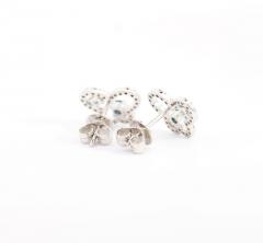 Round Cut Blue and White Diamond Butterfly Outline Stud Earrings - 3512807