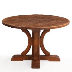 Round French Oak Brutalist Dining Table with Hand Gouged Tabletop C 1940 - 4769099