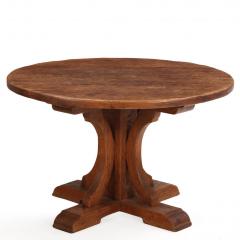 Round French Oak Brutalist Dining Table with Hand Gouged Tabletop C 1940 - 4769100