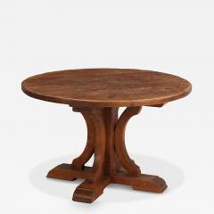 Round French Oak Brutalist Dining Table with Hand Gouged Tabletop C 1940 - 4770532