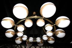 Round Globe Chandelier with White Glass Balls on Brass Frame - 257841