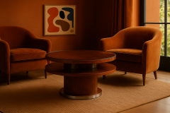 Round Mahogany Art Deco Coffee Table 1930s - 4321832