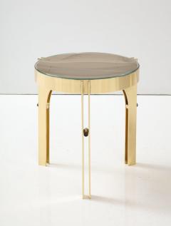 Round Martini Drinks Side Table in Brass with Bronze Optical Glass Italy - 3257510