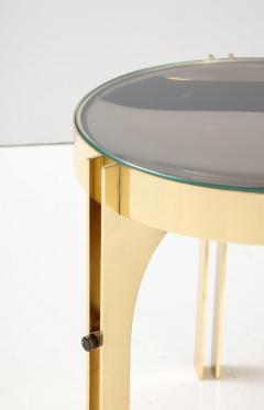 Round Martini Drinks Side Table in Brass with Bronze Optical Glass Italy - 3257513