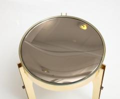 Round Martini Drinks Side Table in Brass with Bronze Optical Glass Italy - 3257515