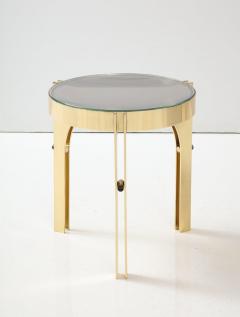 Round Martini Drinks Side Table in Brass with Bronze Optical Glass Italy - 3257517